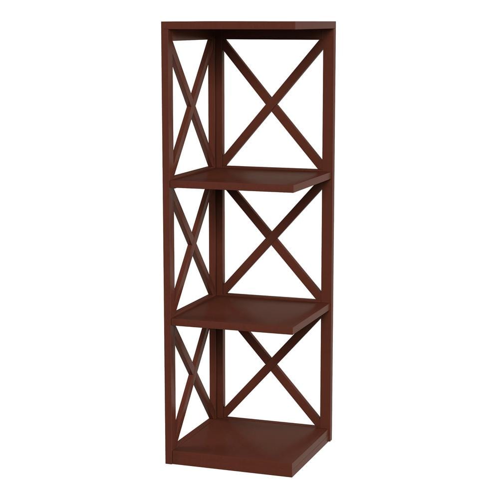 Brown Wood 4-Shelf Criss-Cross Corner Bookcase