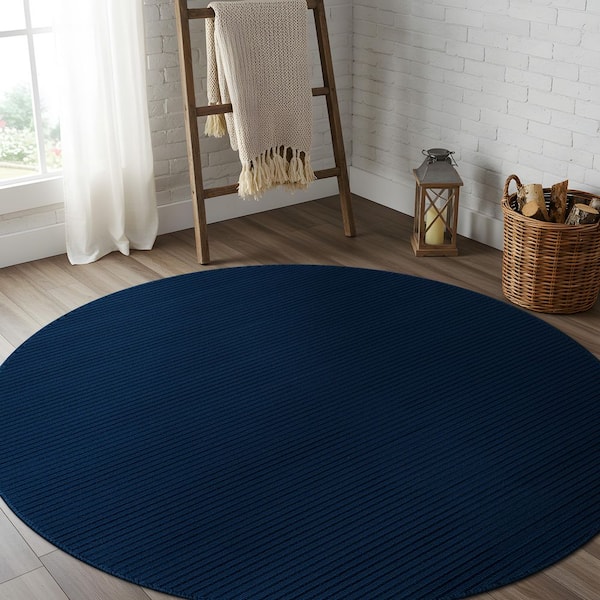 Oasis Non-Slip Navy 4 ft. Round Solid Indoor Area Rug