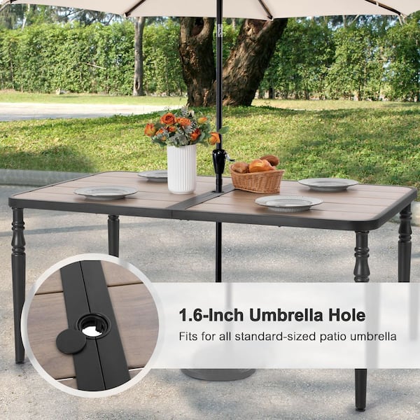 Nuu Garden Black Rectangle Metal Outdoor Dining Table with Wood