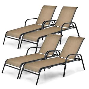 Patio Stackable Chaise Lounge Chair Recliner with Adjustable Backrest (Set of 4)