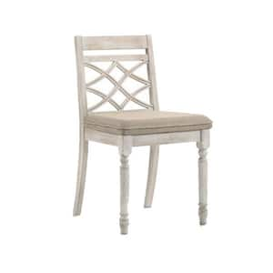 White Fabric Turned Legs Dining Chair (Set of 2)