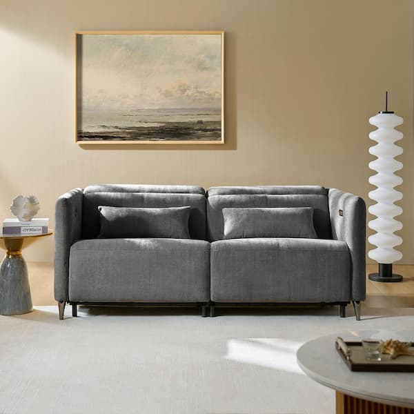 Arturo Modern Gray 73.25 in.W Dual Motor Power Reclining Sofa with Adjustable Headrest and Footrest