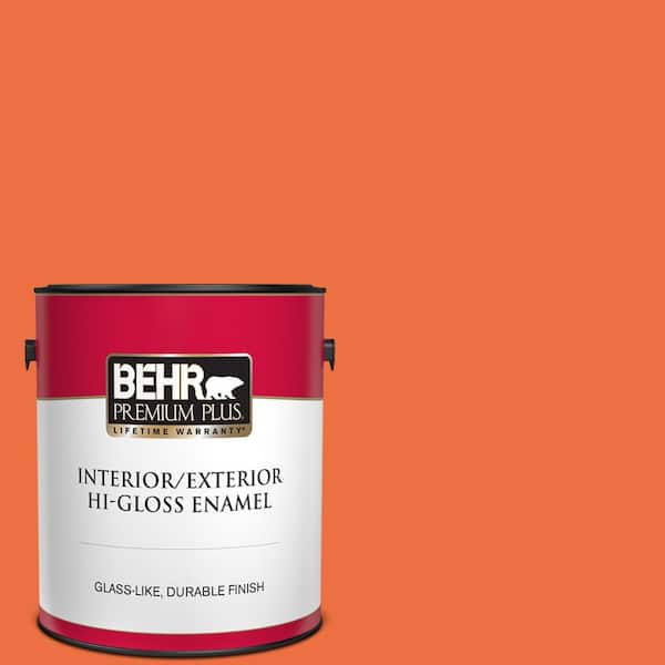 BEHR PREMIUM PLUS 1 gal. #210B-6 Aurora Orange Hi-Gloss Enamel Interior/Exterior Paint