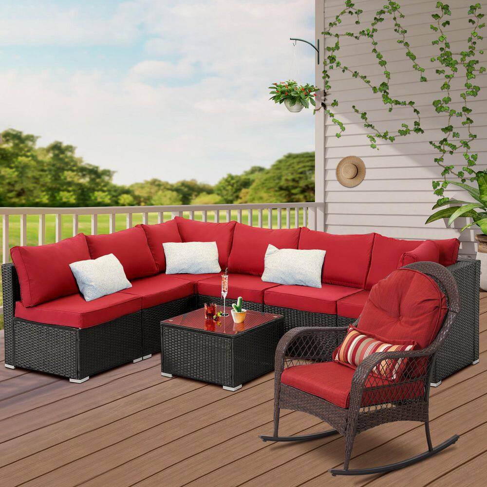 MIRAFIT 8Piece Aluminum Patio Conversation Set with Table and Orange Cushions FRQ004GRD The