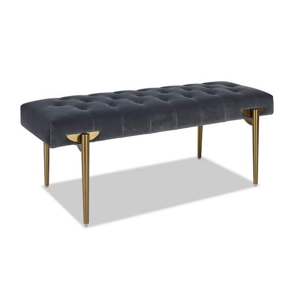 Jennifer Taylor Aria 49 x 20 x 19 in. Steel Gray Performance Velvet Upholstered Gold Accent Bench