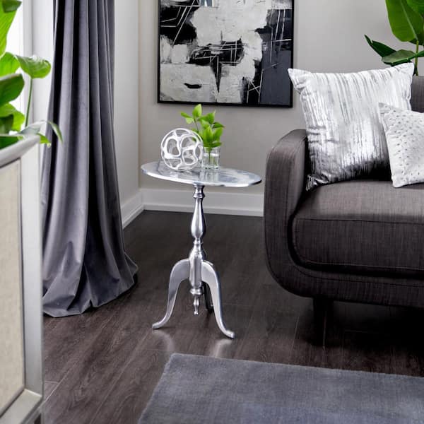 Litton Lane Caspian 18 in. Silver Round Aluminum Traditional Accent Table