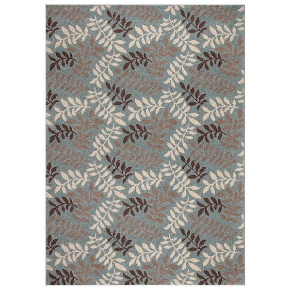 Concord Global Trading Chester Leafs Blue 5 ft. x 7 ft. Area Rug