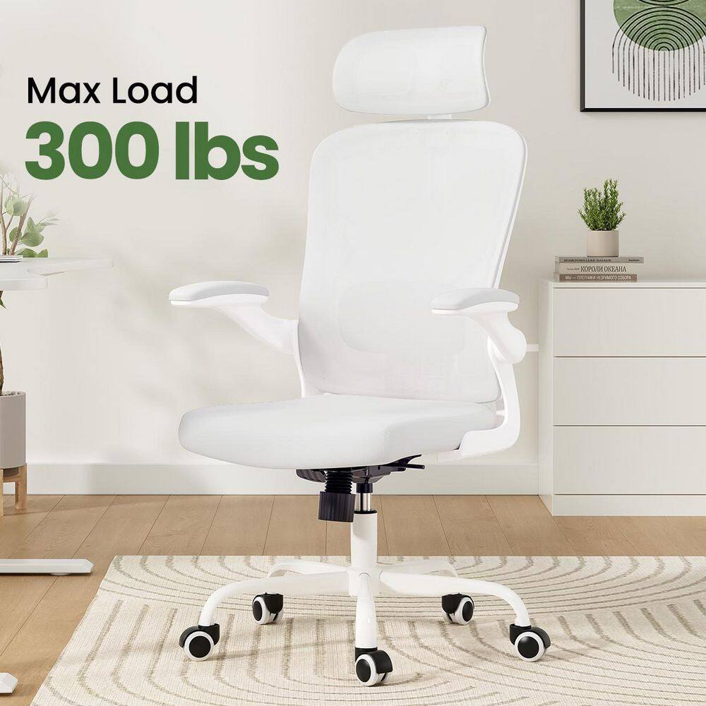 Mesh Adjustable Height Ergonomic Home Office Executive Chair in White with Armrests and Adjustable Lumbar Support