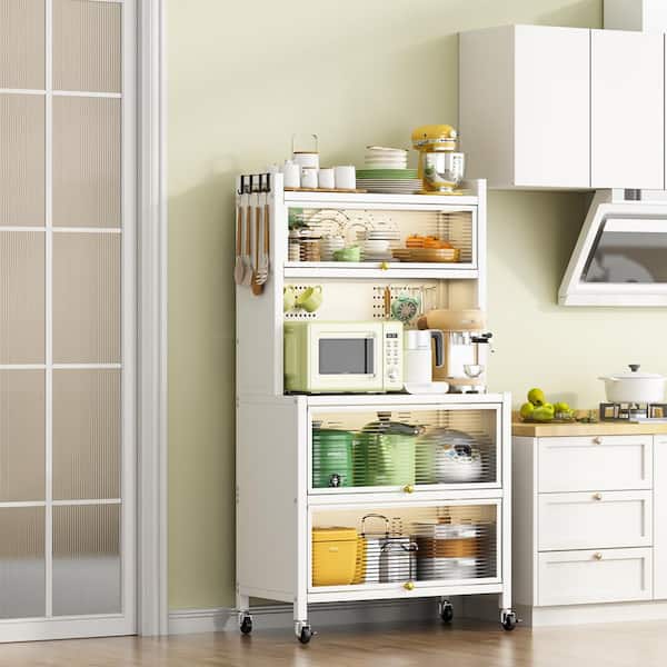 Unbranded White Metal Kitchen Cart with Wheel, 4-Tier Metal Baker's Rack Kitchen Pantry Cabinet Storage Hutch