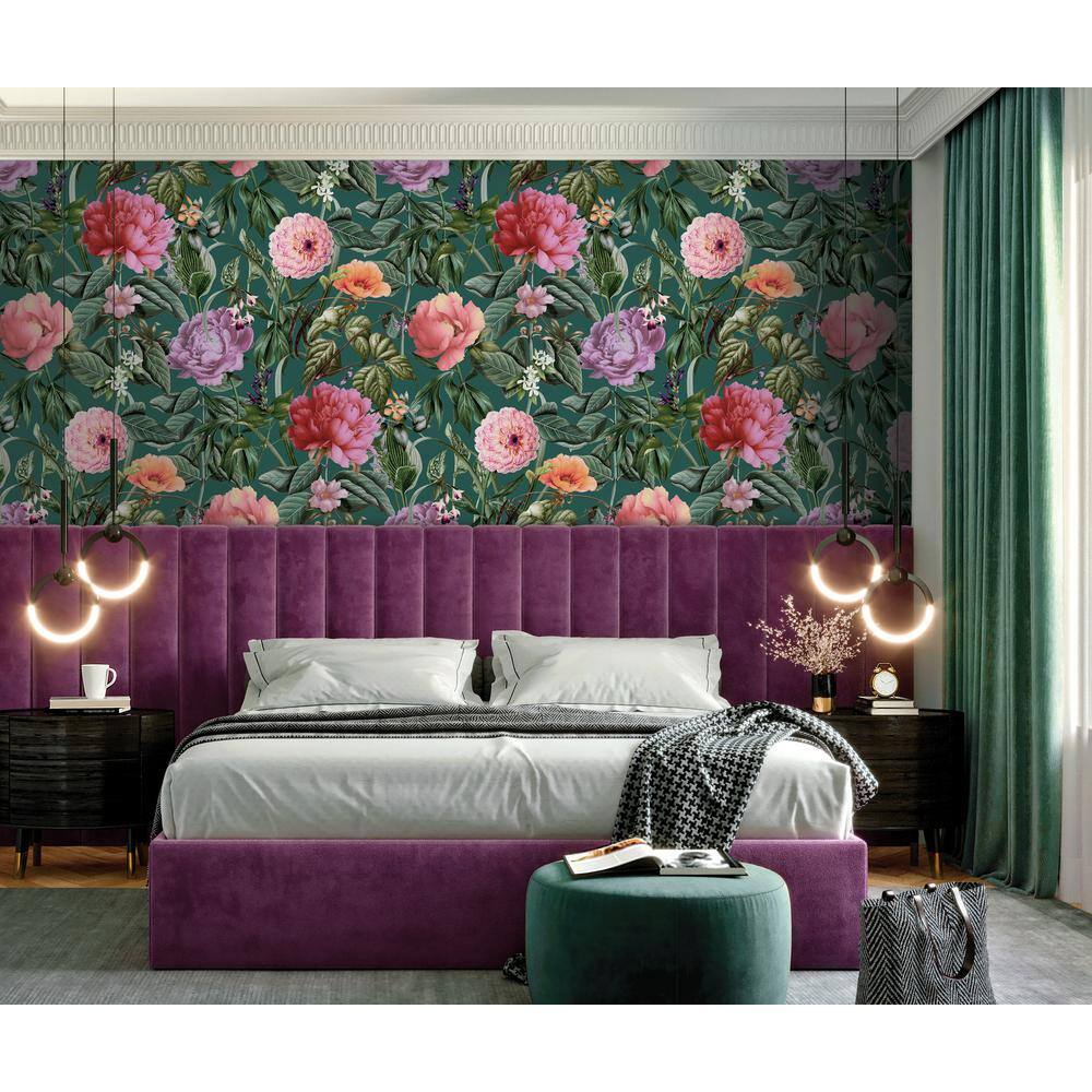 Aqua Botanical Paradise Floral Print Non-Pasted Textured Wallpaper