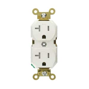 20 Amp Industrial Grade Heavy Duty Tamper Resistant Self Grounding Duplex Outlet, White