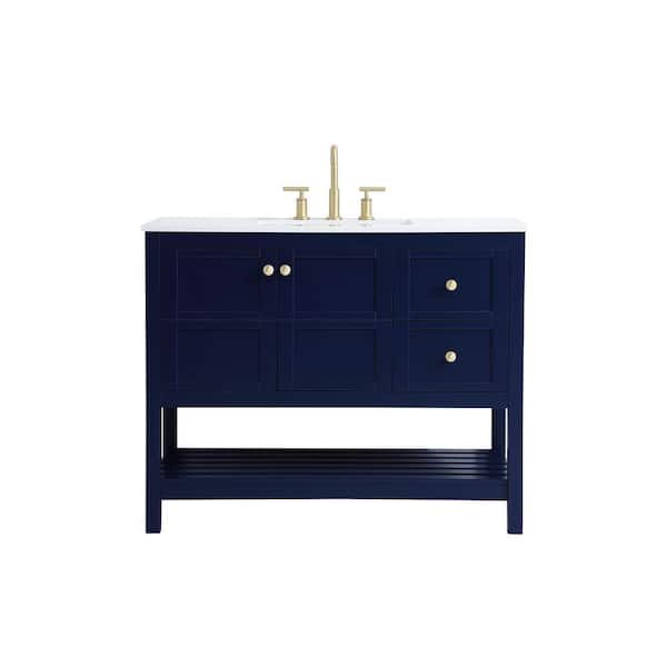 Unbranded Timeless Home 42 in. W x 22 in. D x 34 in. H Single Bathroom Vanity in Blue with White Engineered Stone with White Basin