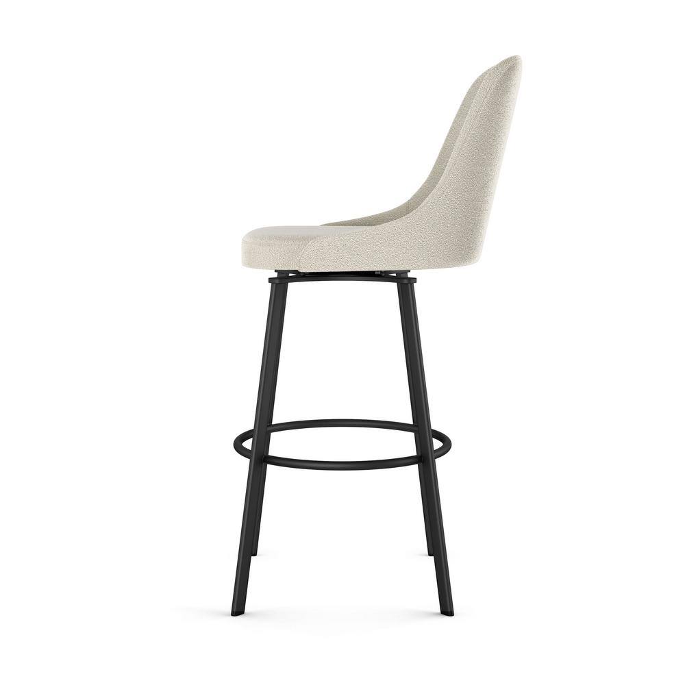 Harper 30" Cream Bouclé Polyester Swivel Bar Stool with Black Metal Base