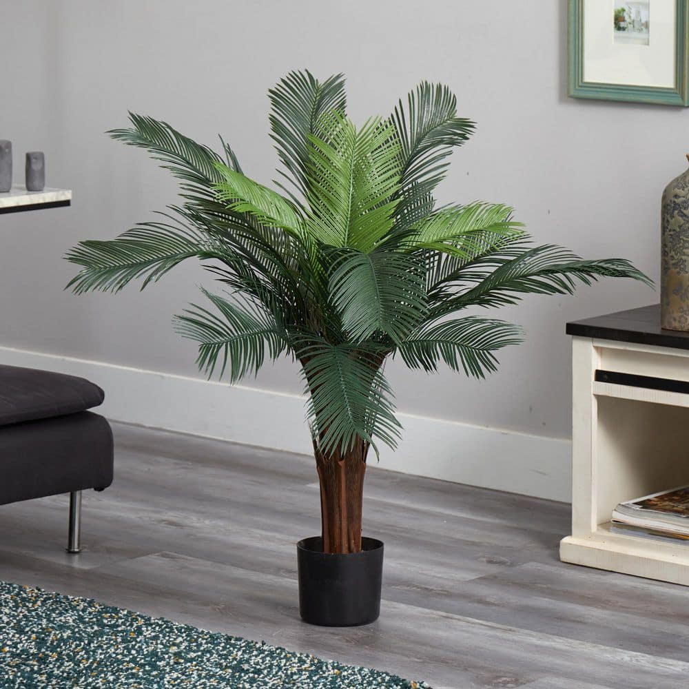 Nearly Natural 3-ft Green Silk Palm Tree in Black Pot