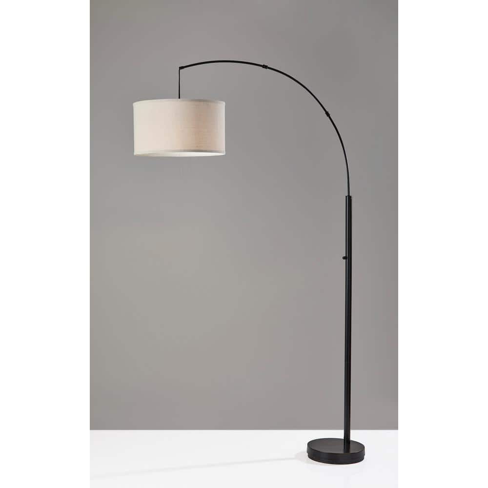 Arcadia Outdoor Black Metal Arc Floor Lamp with Oatmeal Shade