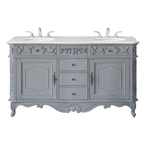 Winslow 60 in. W x 22 in. D Bath Vanity in Antique Gray with Vanity Top in White Marble with White Basins