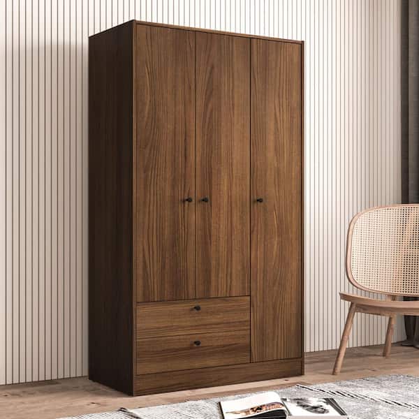 Polifurniture Denmark 36 in. Walnut Bedroom Armoire with 3-Doors and 2-Drawers