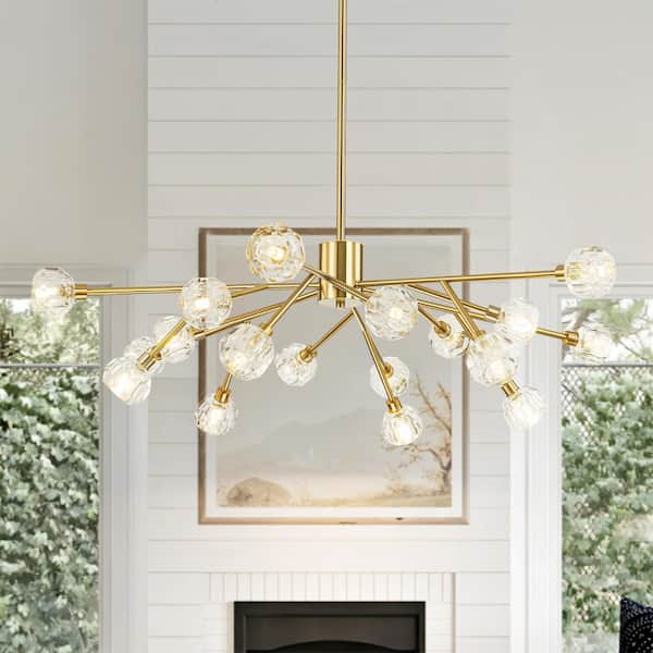 Mandy 18-Light Brushed Gold Crystal Dimmable Sputnik Sphere Chandelier