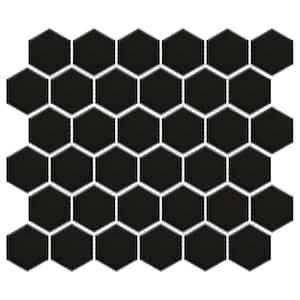 Metro 2 in. Hex Matte Black 11-1/8 in. x 12-5/8 in. Porcelain Mosaic Tile (10.0 sq. ft./Case)