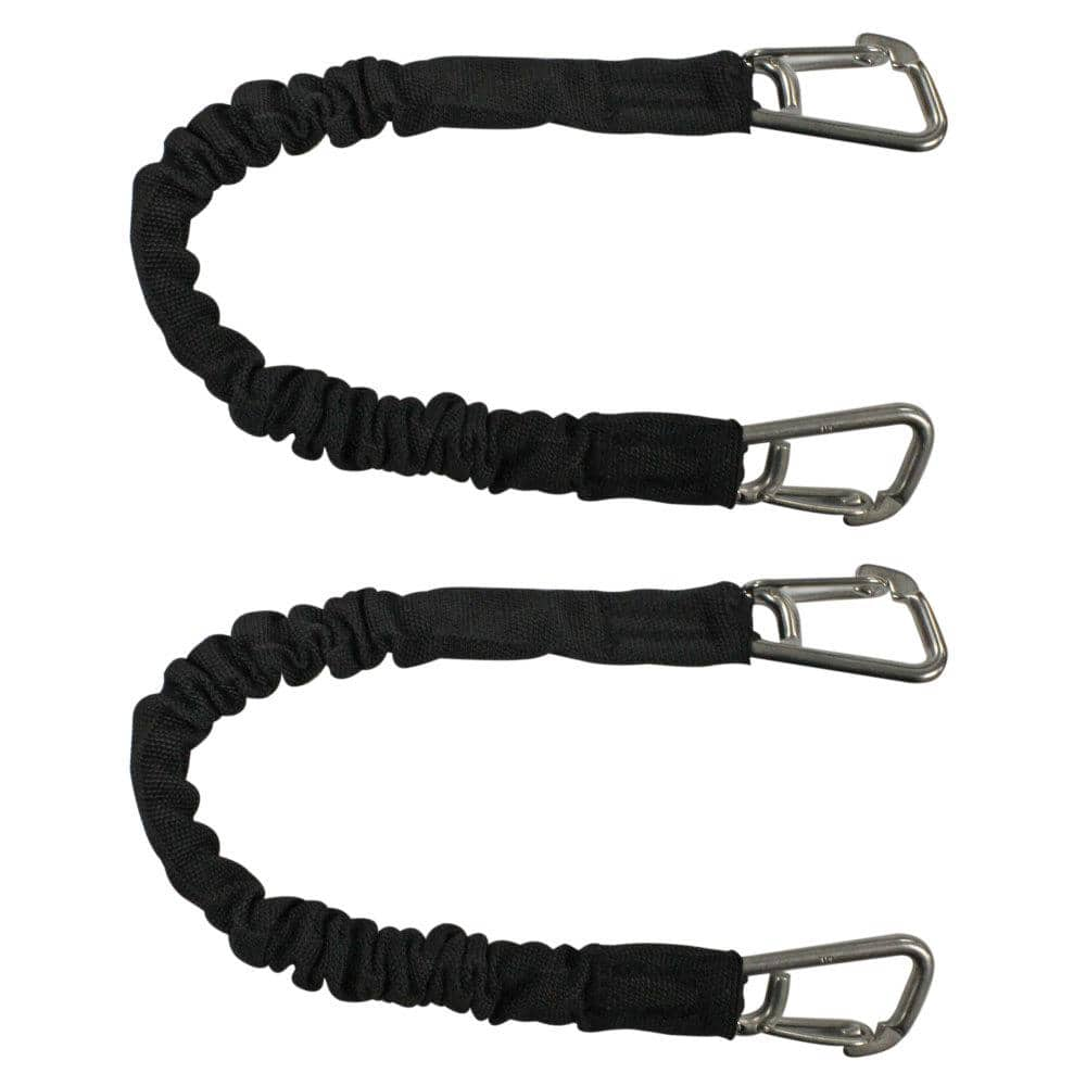 Extreme Max BoatTector High-Strength Line Snubber and Storage Bungee, Value 2-Pack - 12 in. with Compact Hooks, Black