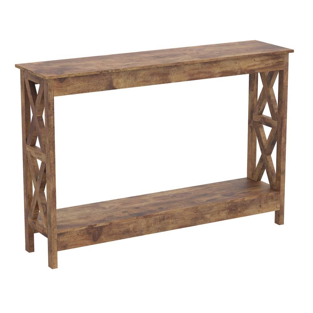 Contemporary Reclaimed Wood and Metal 47'' Console Table with Storage Shelf