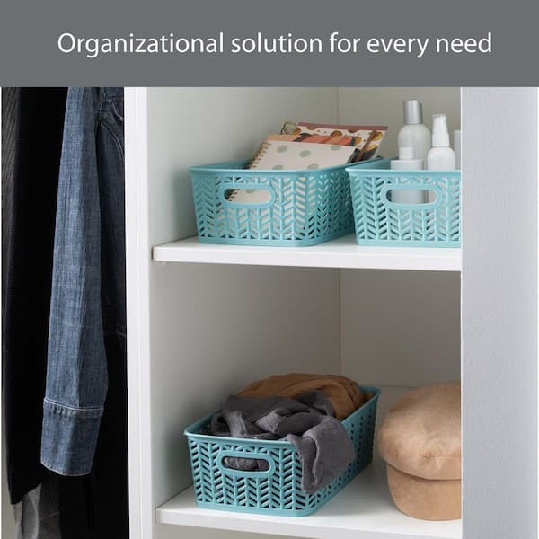 SIMPLIFY 3 Pack Small Herringbone Cube Storage Bin Basket In Dusty