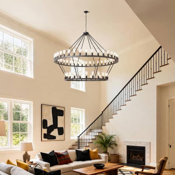 59.06 in. 54-Light Matte Black Wagon Wheel Chandelier (No Bulbs)