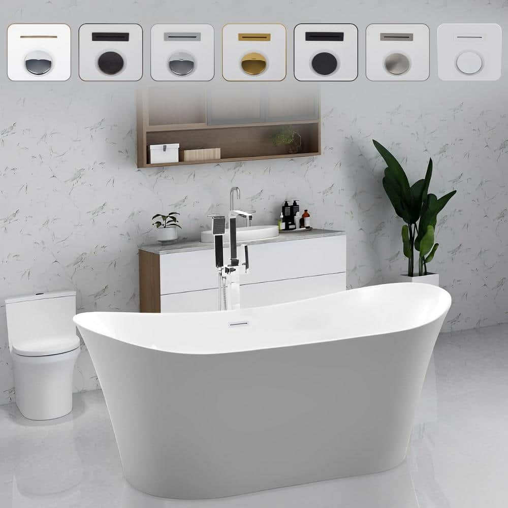67" Pure White Acrylic Freestanding Soaking Bathtub