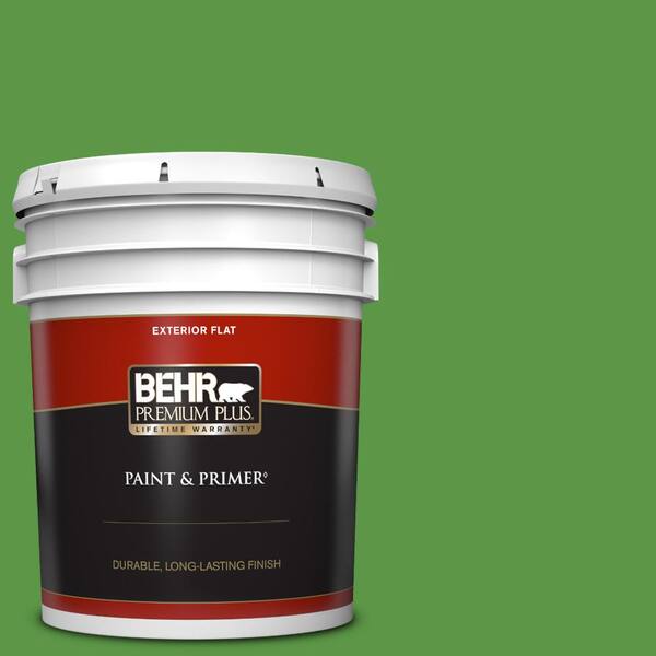 BEHR PREMIUM PLUS 5 gal. #430B-7 Cress Green Flat Exterior Paint & Primer