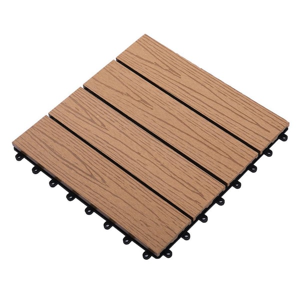 cadeninc 12 in. x 12 in. Natural Brown Square Outdoor Interlocking Deck Tiles (Set of 11 Tiles)