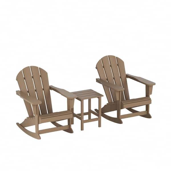 WESTIN OUTDOOR Laguna 3-Piece Fade Resistant Outdoor Patio HDPE Poly Plastic Adirondack Rocking Chair, Side Table Set, Weathered Wood