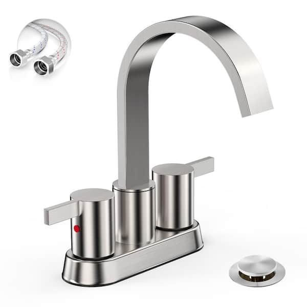 Phiestina 4 in. Brushed Nickel Centerset 2 or 3 Holes 2 handles Bathroom Sink Faucet