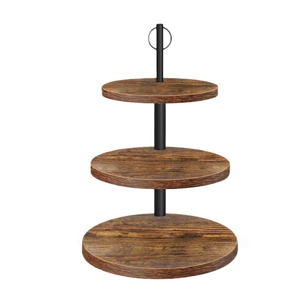 3-Tier Rustic Brown Wood Cake Stand with Wedding Birthday Baby Shower