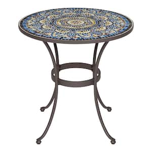 Mix and Match Round Metal and Glass 28 in. Mosaic Patio Bistro Table