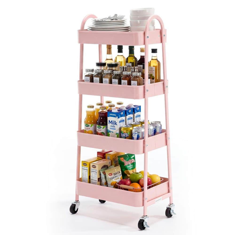 4-layer practical mobile trolley, metal movable storage rack, with lockable casters in pink price history on PriceWatchPro