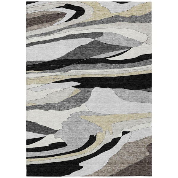 Chantille Machine Washable Indoor/Outdoor Abstract ACN2777 Black 5 ft. x 7 ft. 6 in. Area Rug