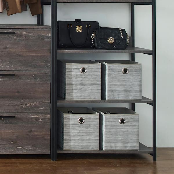 Dextrus 4 Drawer Storage Organizer Wooden Top Shelf for Closets, Black Grey