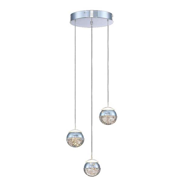 RCCFBHM Light Pro 24-Watt 3-light Polished Chrome Integrated LED Pendant Light With Globe Crystal Ball