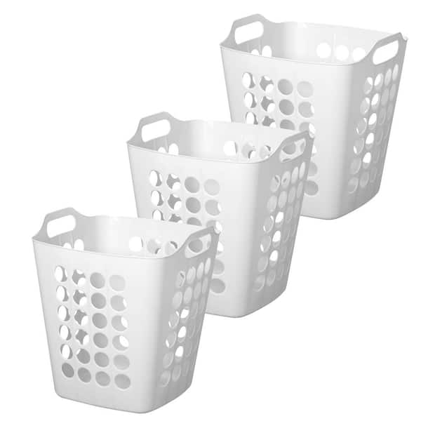 Basicwise Set of 3 Large Square Flexible Plastic Laundry Baskets with ...