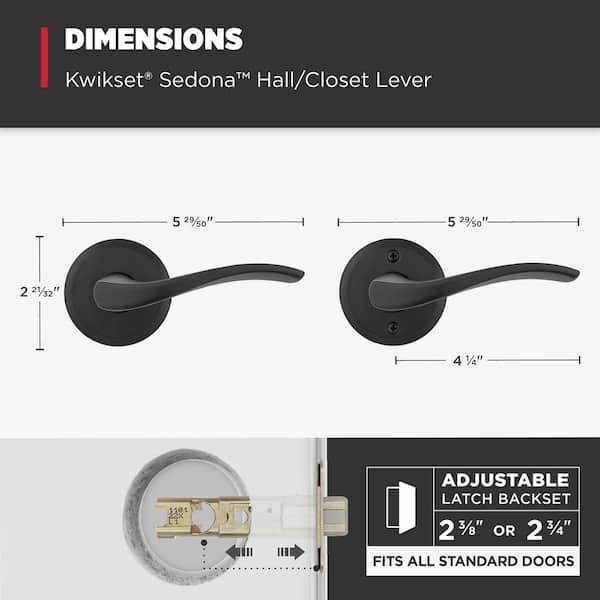 Kwikset Sedona Matte Black Hall Closet Door Handle with Microban