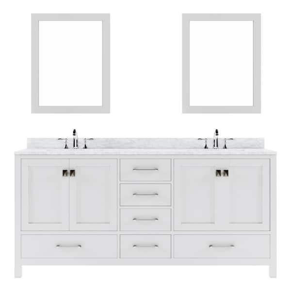 Virtu USA Caroline Avenue 72 in. W x 22 in. D x 34 in. H Double Sink Bath Vanity in White with Marble Top and Mirror