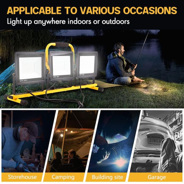 22000 Lumen 3-Head LED Work Light with Adjustable Foldable Tripod Stand, IP66 Waterproof, 110V Power Source, Tool Only