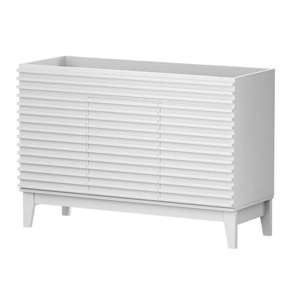 48 in. Bath Vanity Cabinet Without Top, White, Mid-Century with 2 Soft-Close Doors, Wood Grain Laminate, Unassembled