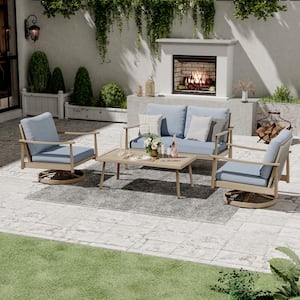 4-Person Aluminum Patio Conversation Set with 2 Swivel Chairs, Loveseat, Coffee Table and Blue Cushions