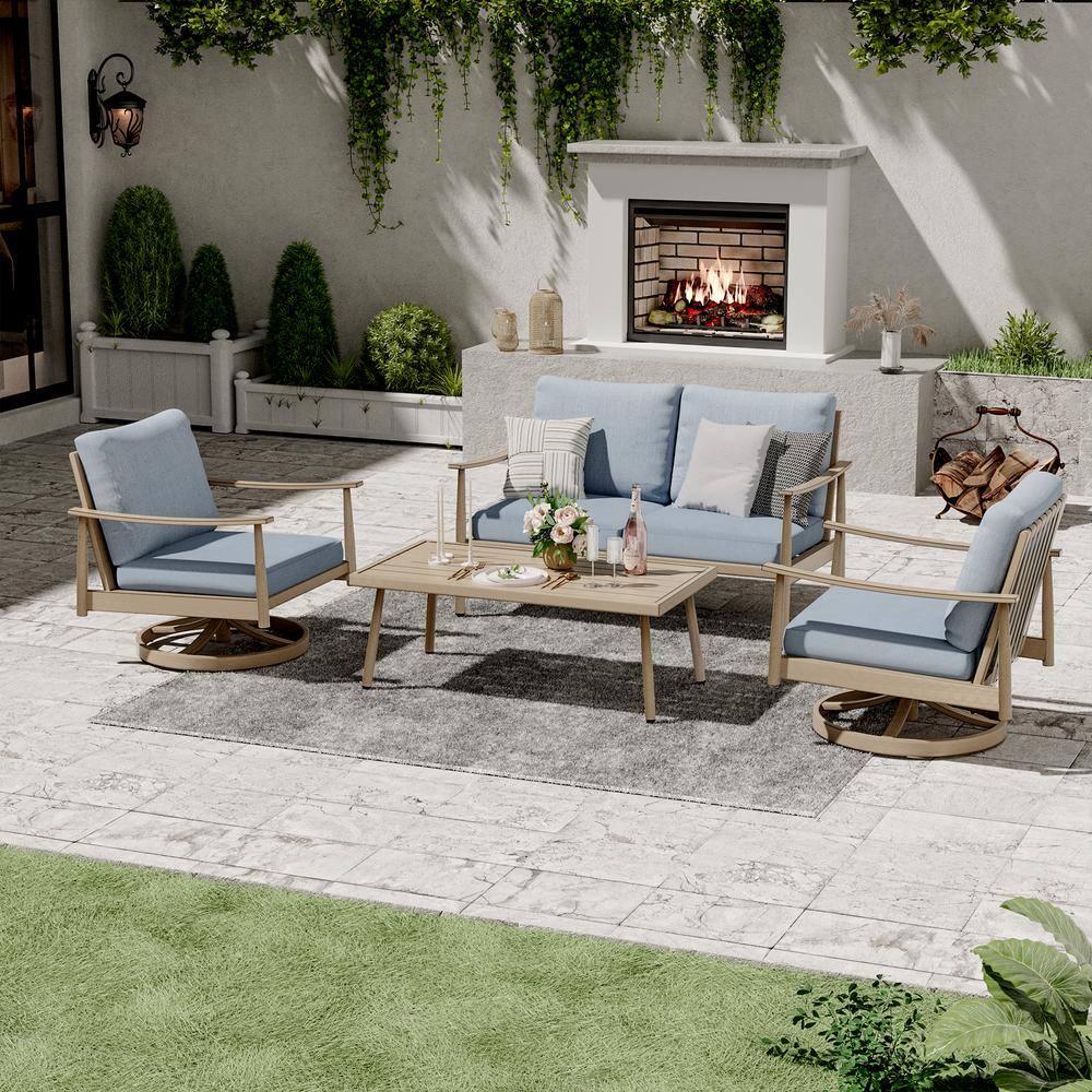 EGEIROSLIFE 4-Person Aluminum Patio Conversation Set with 2