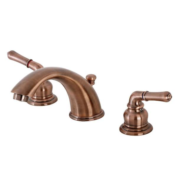 Kingston Brass Magellan 8 in. Widespread 2-Handle Bathroom Faucets with Plastic Pop-Up in Antique Copper