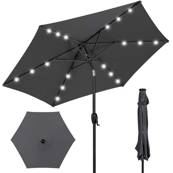 Best Choice Products 7.5 ft. Outdoor Market Solar Tilt Patio Umbrella w/LED Lights in Gray