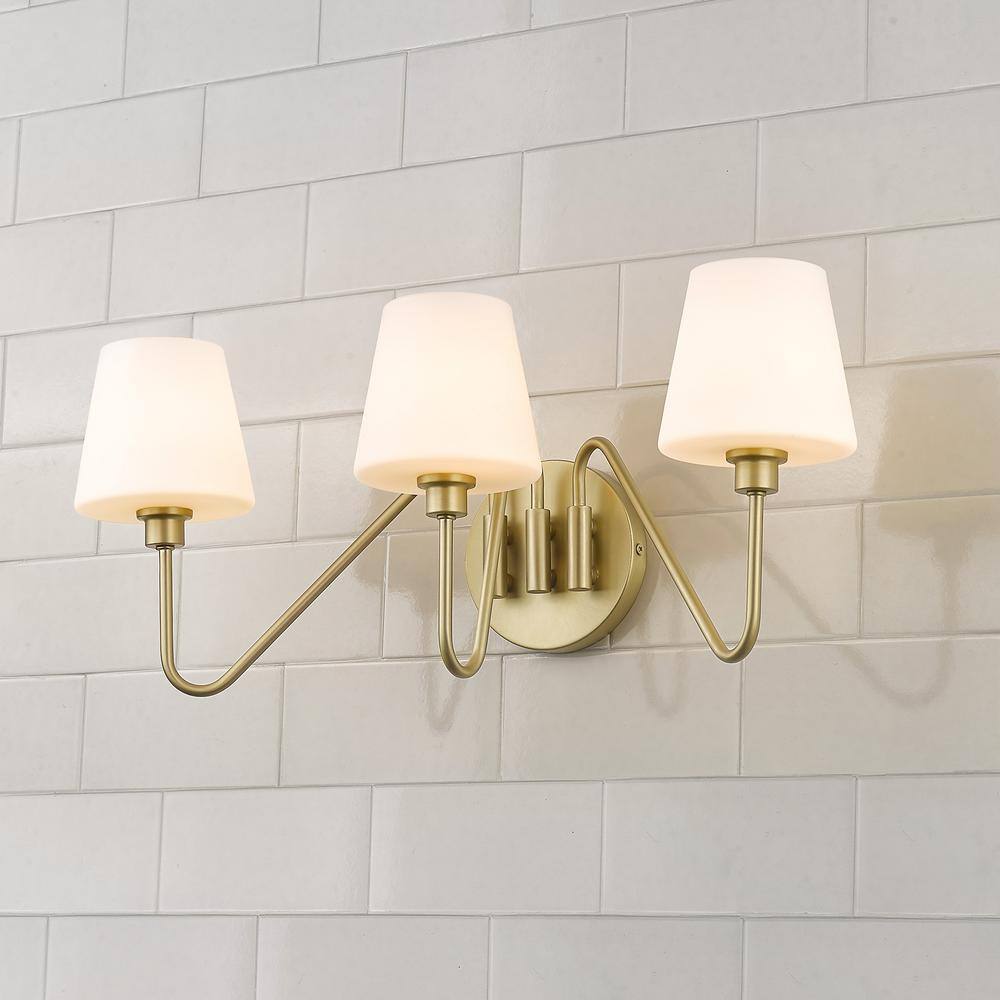 Kennedy Brushed Bronze 3-Light Vanity with Opal Glass Shades