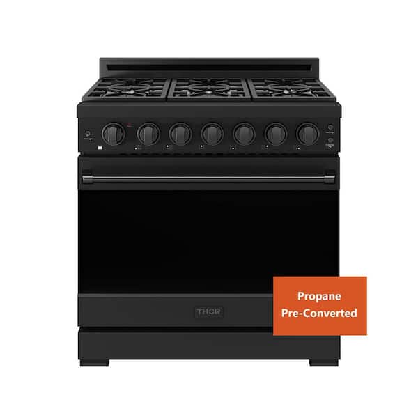 Propane pre-converted 36 inch 6 Burners Freestanding Gas Range in Black with Convection