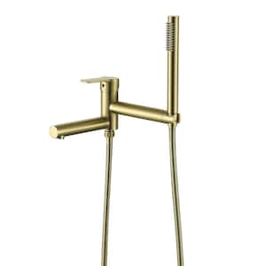 Single-Handle Freestanding Tub Faucet Wall Mount Roman Tub Faucet with Hand Shower in Gold